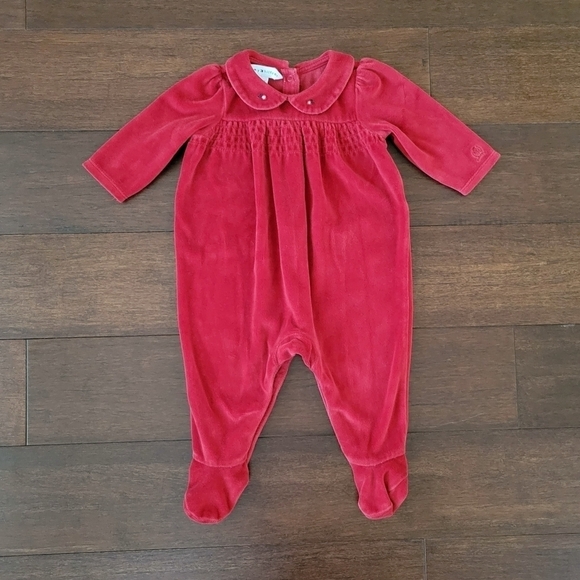 Tommy Hilfiger Red Velour One-Piece Footed Pajamas Baby Girl Size 3-6 Months - Picture 1 of 8